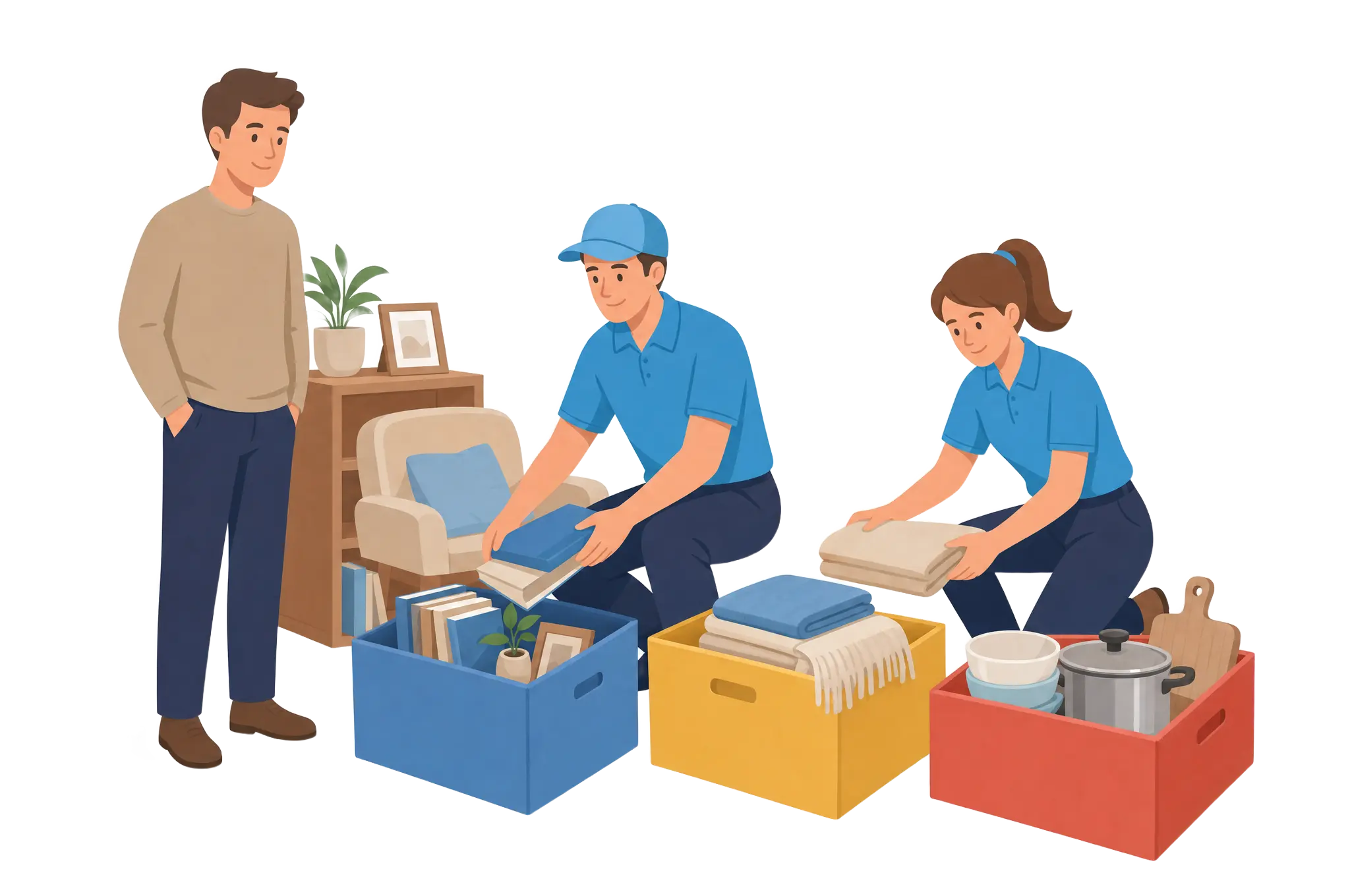 Illustration: sortierte Kartons und Möbel in einer Wohnung