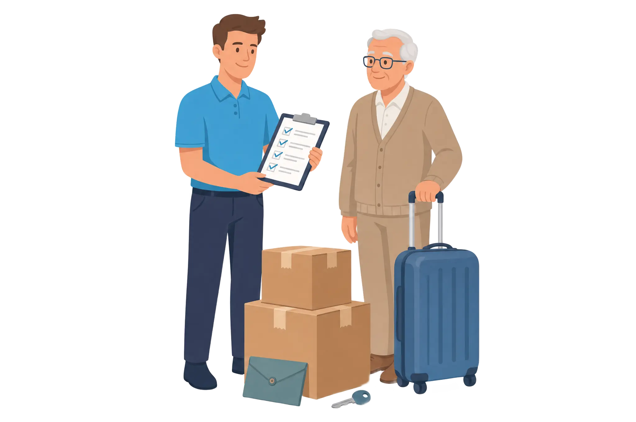 Illustration: Besen und Übergabe einer geräumten Wohnung
